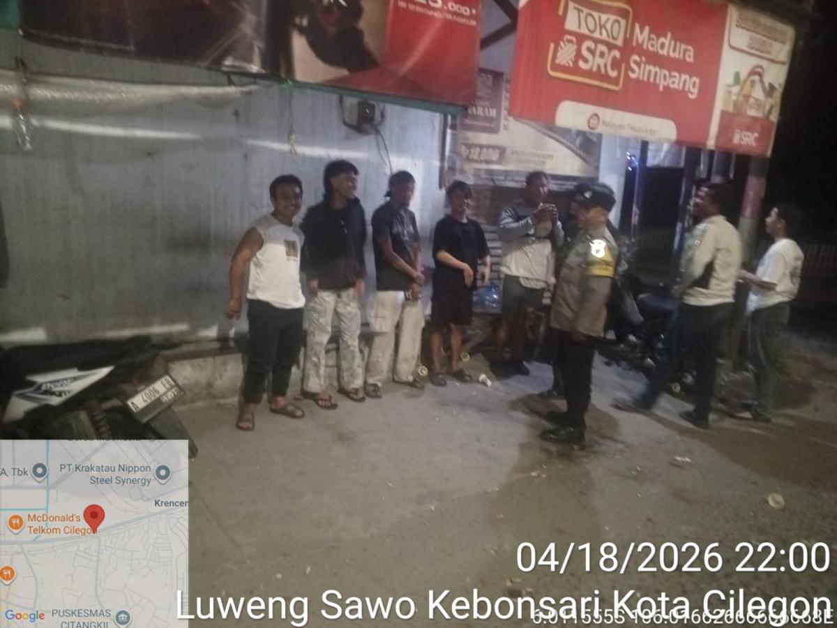Patroli Malam Polsek Ciwandan Berikan Himbauan Dan Cipta Kondisi Sitkamtibmas