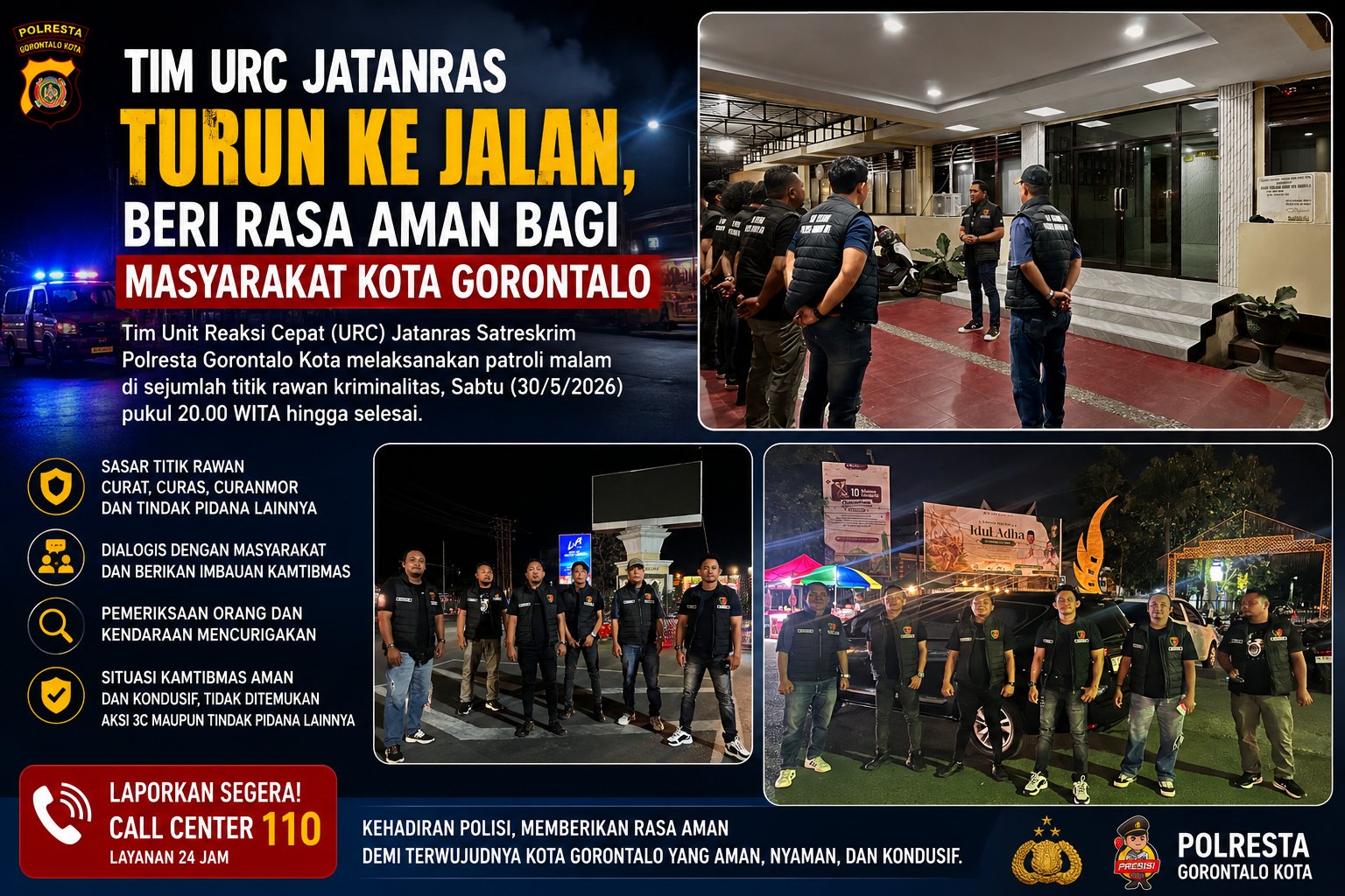 Tim URC Jatanras Turun ke Jalan, Beri Rasa Aman bagi Masyarakat Kota Gorontalo