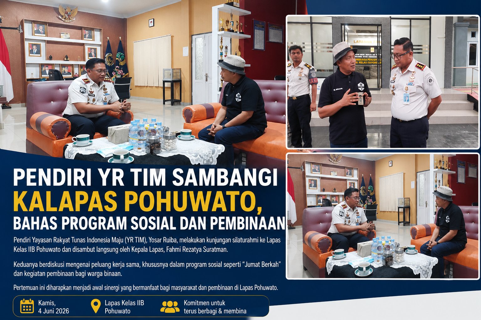 Pendiri YR TIM Sambangi Kalapas Pohuwato, Bahas Program Sosial Dan Pembinaan