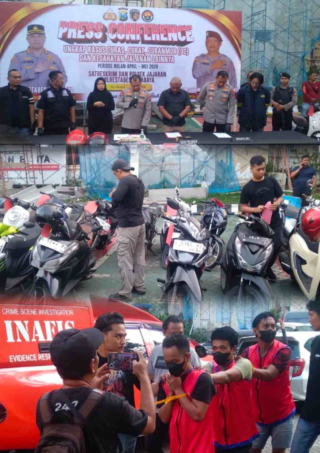 Polrestabes Surabaya Ungkap Ratusan Kasus dan 192 Pelaku Kejahatan Jalanan di Amankan Polisi