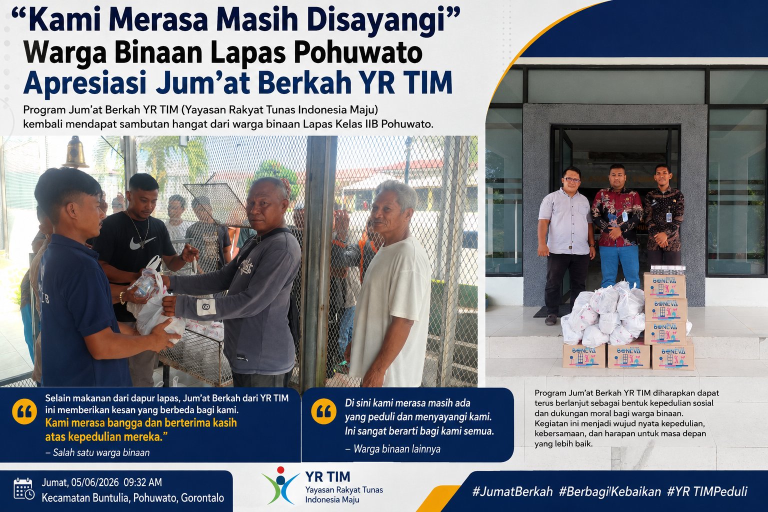 “Kami Merasa Masih Disayangi”, Warga Binaan Lapas Pohuwato Apresiasi Jum’at Berkah YR TIM
